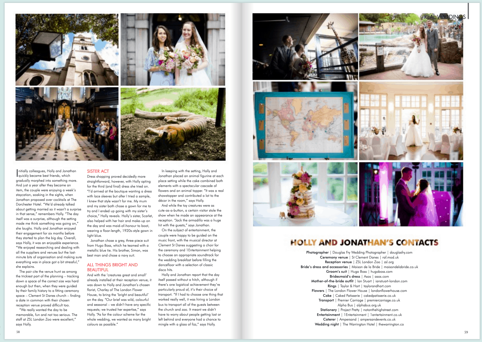 Feature discussing the wedding in Your London Wedding Magazine