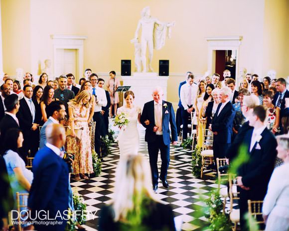 father and bride arriving for ceremony at Syon House