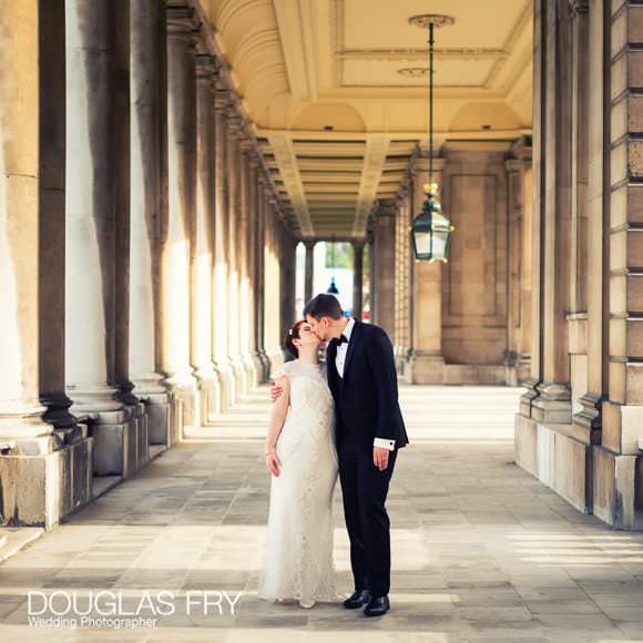 Couple photographed outside the Old Royal Naval College in London