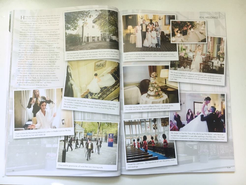 Real Weddings by Douglas Fry in Your London Wedding Magazine 6 Magazine feature showing spread of wedding photographs by Douglas Fry and accompanying article