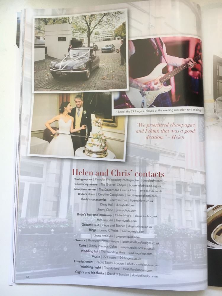 Real Weddings by Douglas Fry in Your London Wedding Magazine 7 London Wedding Magazine Article - List of suppliers