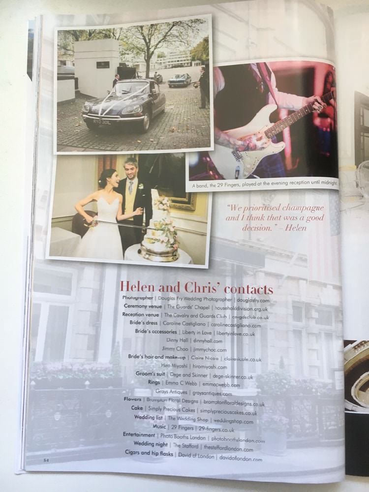 London Wedding Magazine Article - List of suppliers