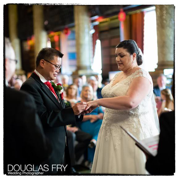 Bride and groom during wedding ceremony in London