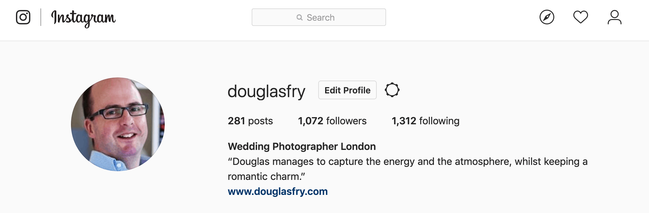 Screen shot of Instagram page