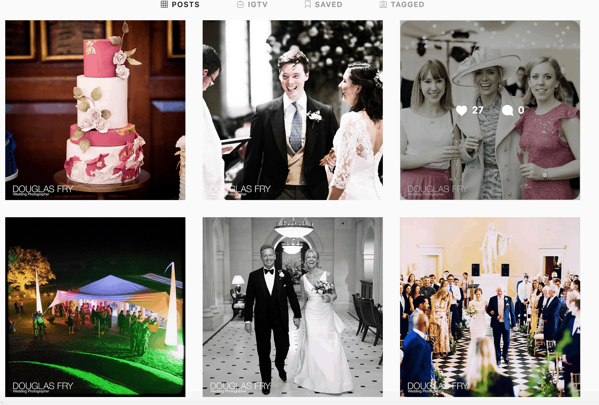 Photographs on Instagram page for wedding photographer