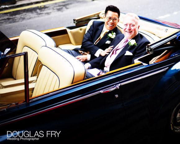 St George's Hanover Square London wedding - couple arriving in car