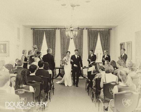 Bride and groom leaving at end of ceremony