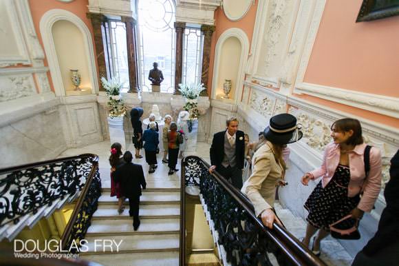 Going up stairs for dinner at Dartmouth House