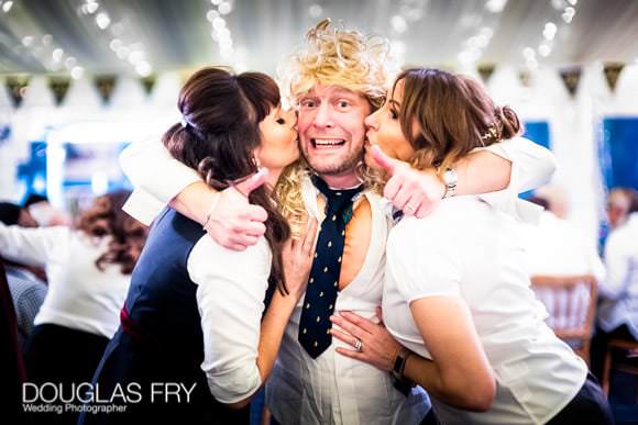 Guests at fancy dress 50th Birthday party outside Oxford