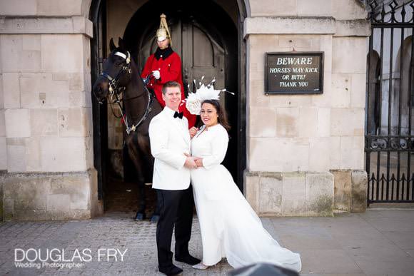 wedding photography of couple outside Horse Guards parade