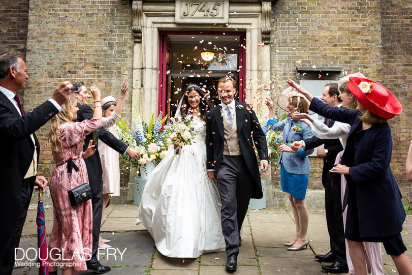 Confetti photograph after wedding