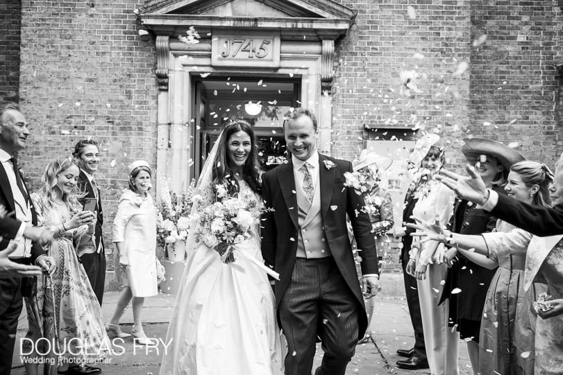 Black and white confetti photograph in London