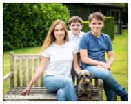 Wiltshire Family photography in garden with pet dog