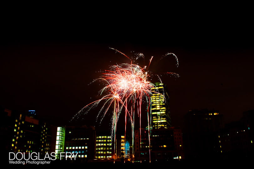 Fireworks photographed at London wedding