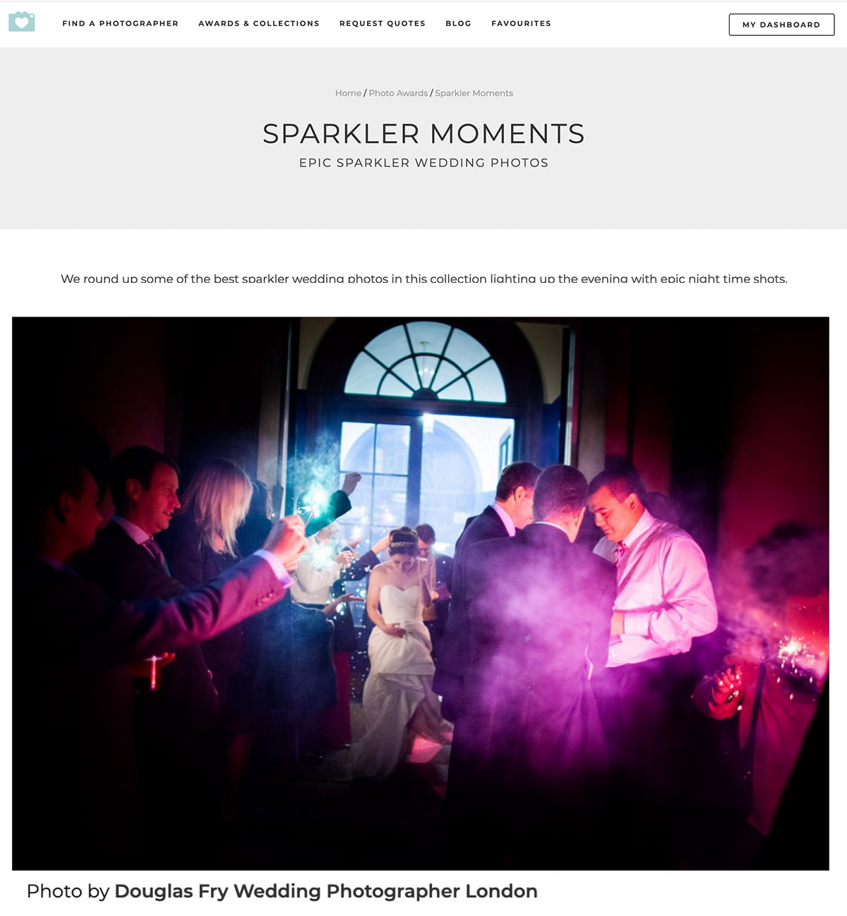 HAC sparklers photograph on You and Your Wedding website