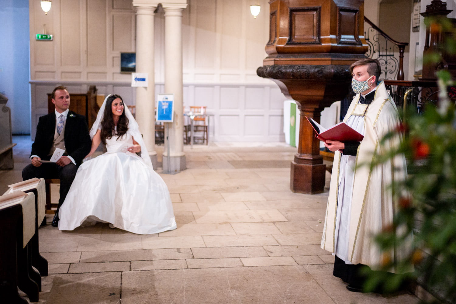 2021 & 2020 The Year of Covid-19 - Best Wedding Photographs by Douglas Fry + 2019 7 Vicar photographed during wedding ceremony wearing face mask in London church