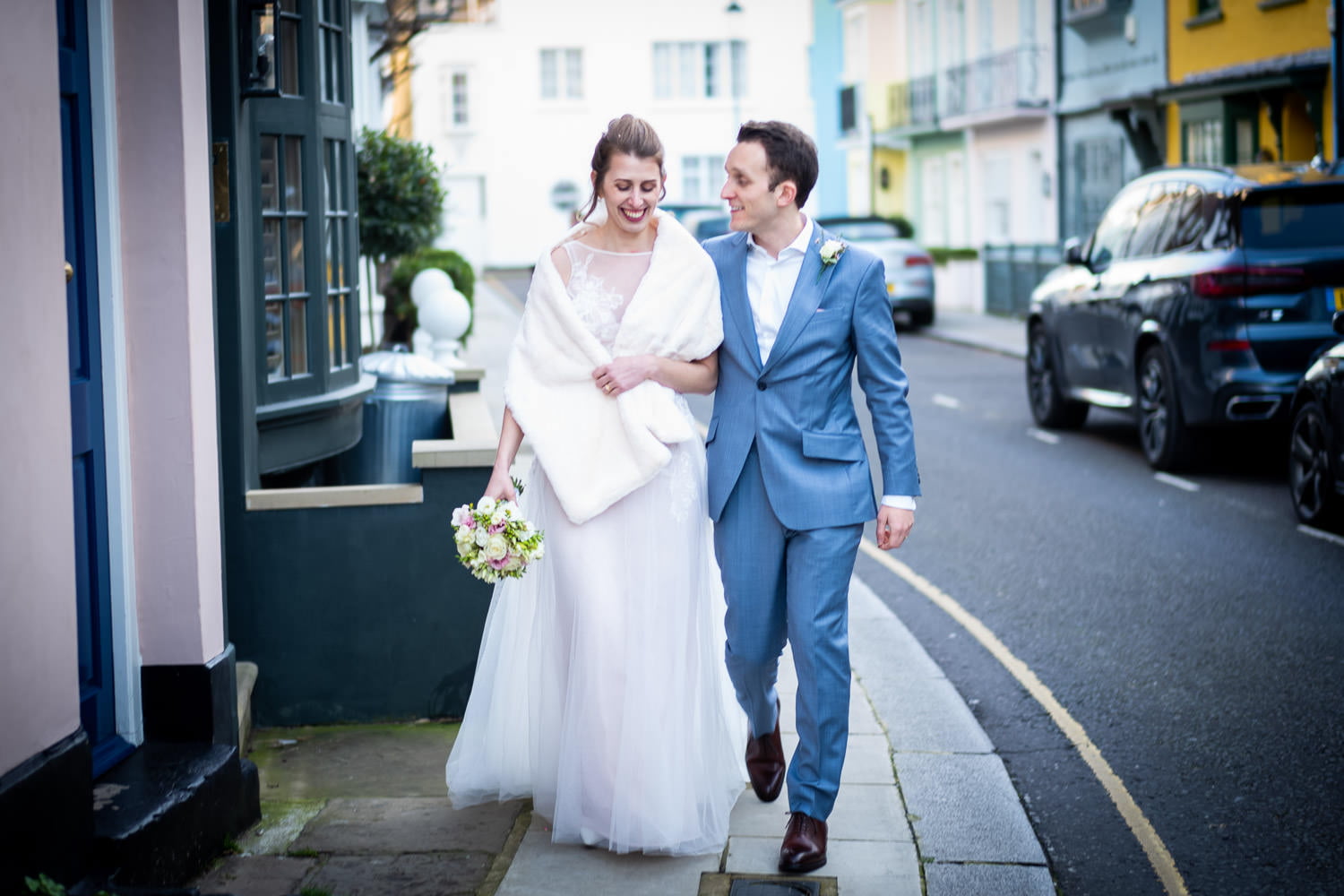 Best of 2020 - favourite photograph after wedding of couple on Chelsea street near Chelsea Regiter Office