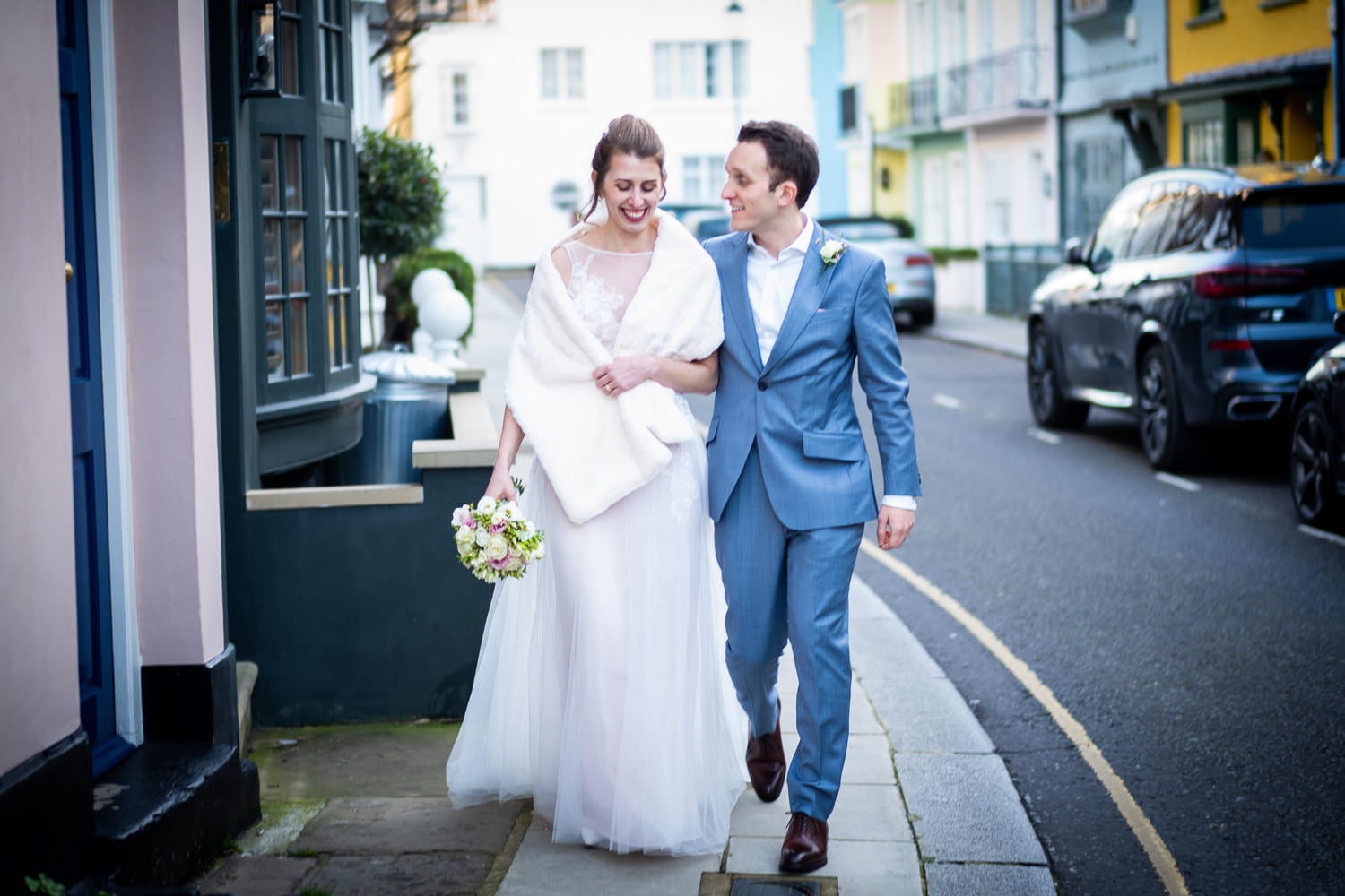 Best of 2020 - favourite photograph after wedding of couple on Chelsea street near Chelsea Regiter Office