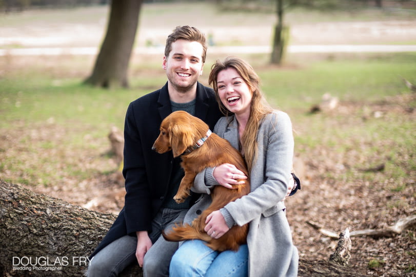 Engagement photoshoot with dog in Park