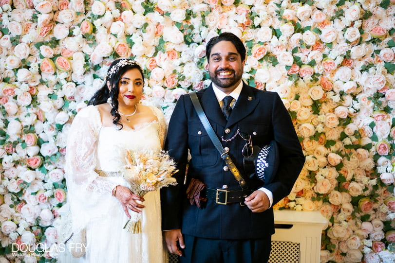 bride and groom photographed in Chelsea Register Office London