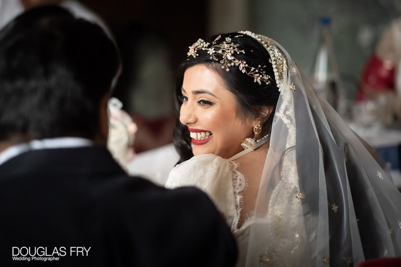 Bride photographed at wedding reception at Hollywood Arms