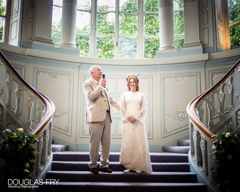 wedding photograph of speeches at Savile Club in London