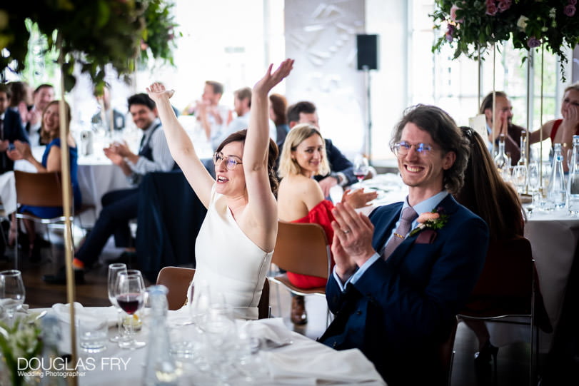 RIBA Wedding photographer London - bride at dinner