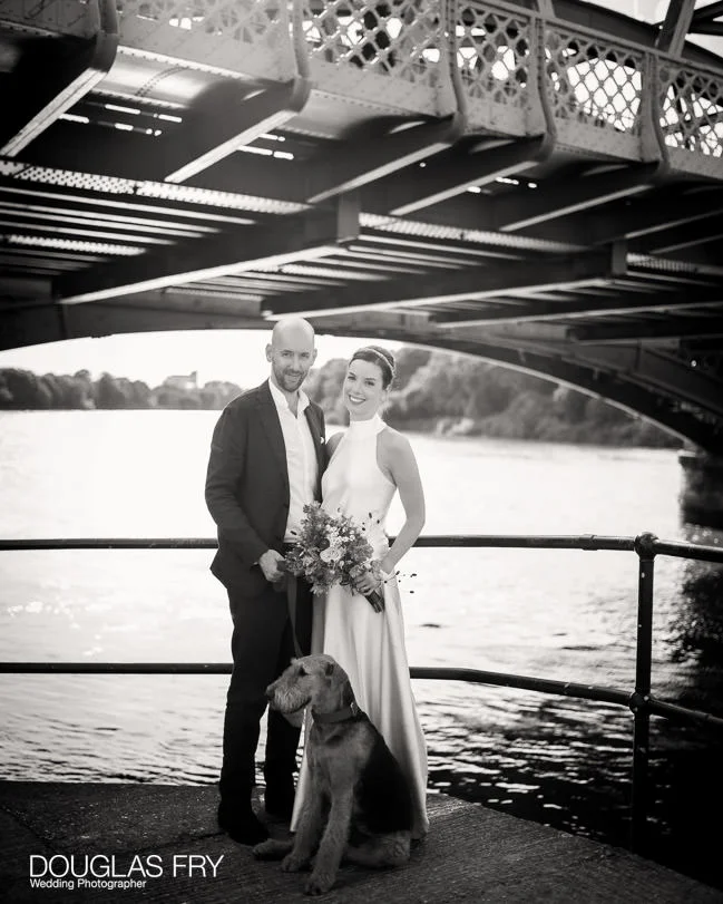 London Wedding Photography in Barnes at Olympic Studios 3 Wedding Photographer in Barnes, London with airedale terrier dog