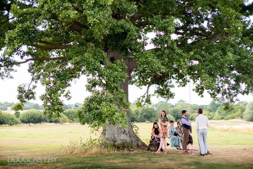 wedding guests photographed under a tree at county wedding
