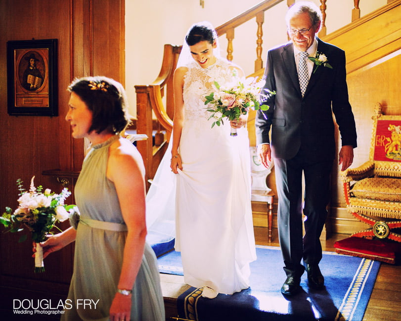 Bride with father photographed at Gray's Inn in London