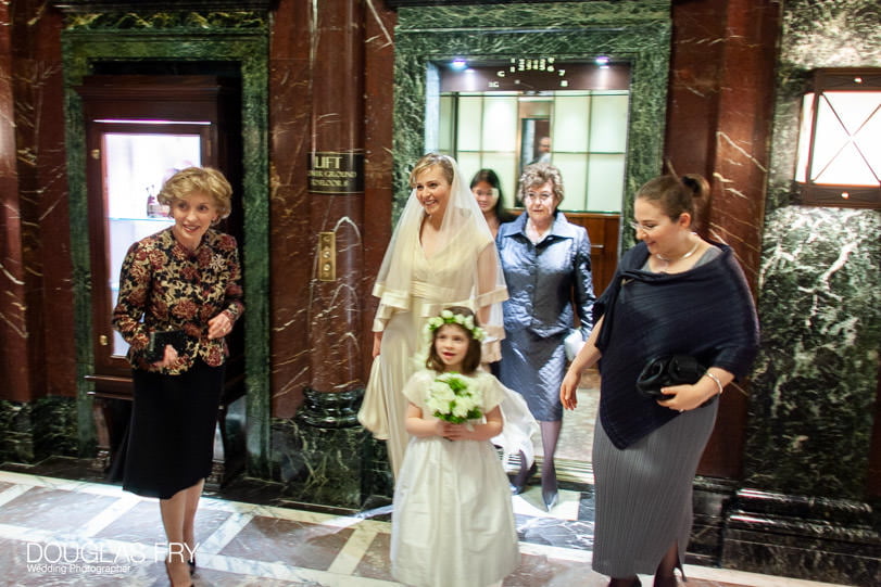 Wedding photographer at Mandarin Oriental - bride in lobby of hotel