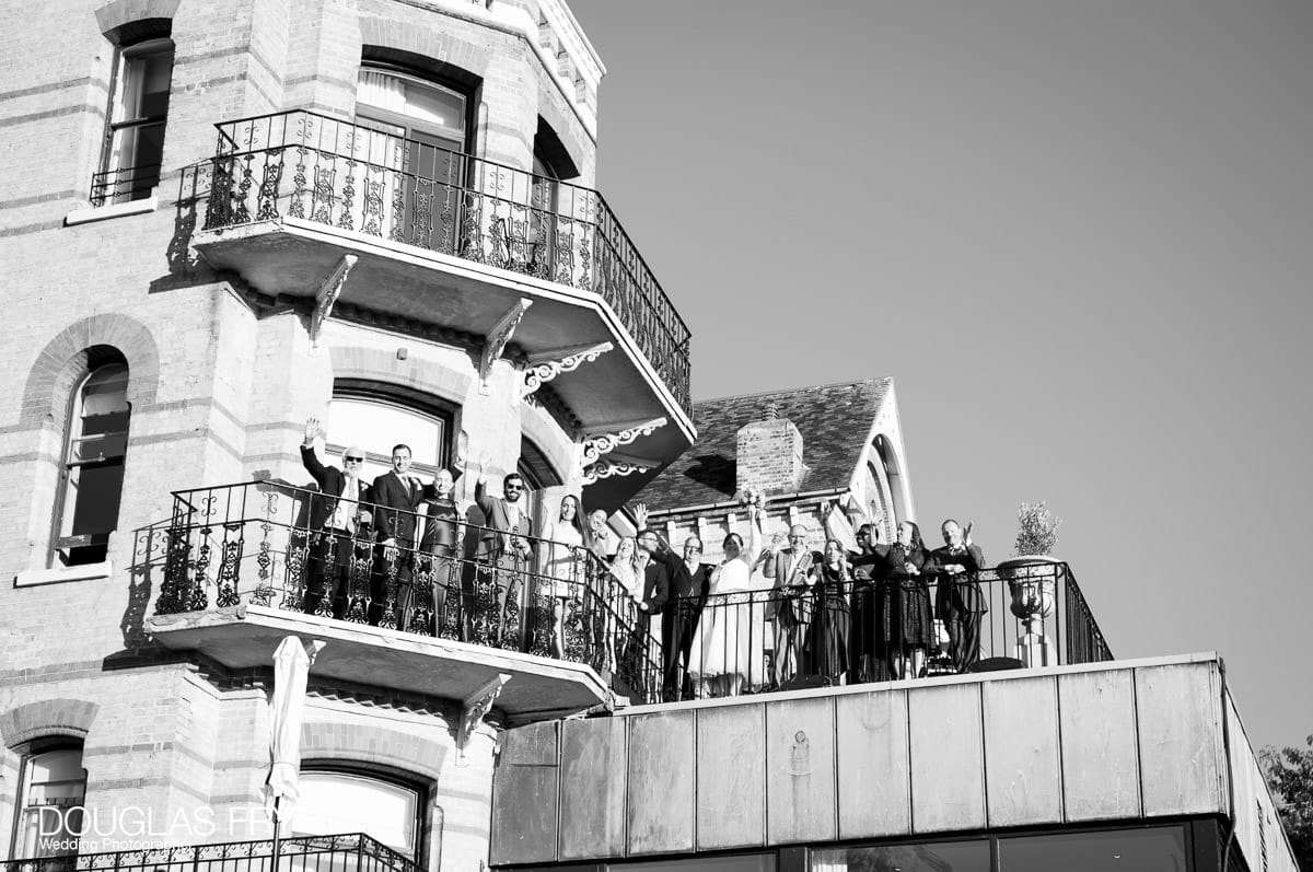 Wedding photograph of the guests at the Petersham Hotel in Richmond, London