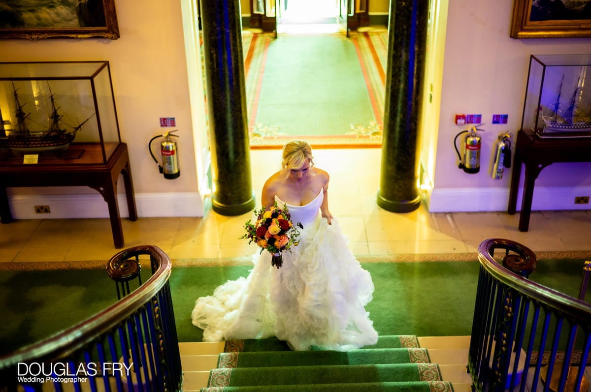 Bride photographed on stairs at Trinity House in London