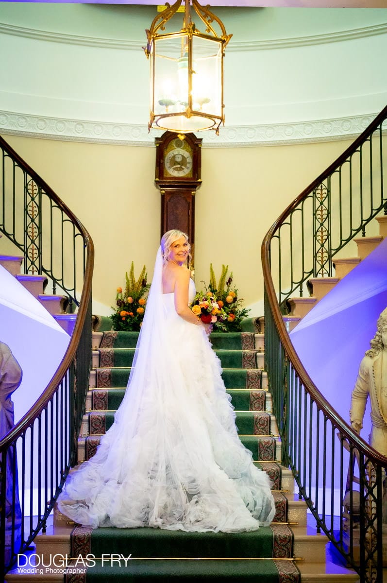 Wedding photograph of bride on stairs at Trinity House in London